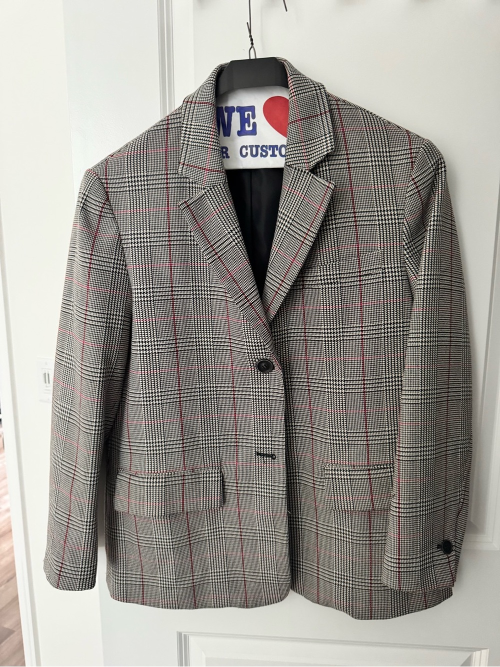 Zara Gray Glen Plaid Blazer with Red Windowpane